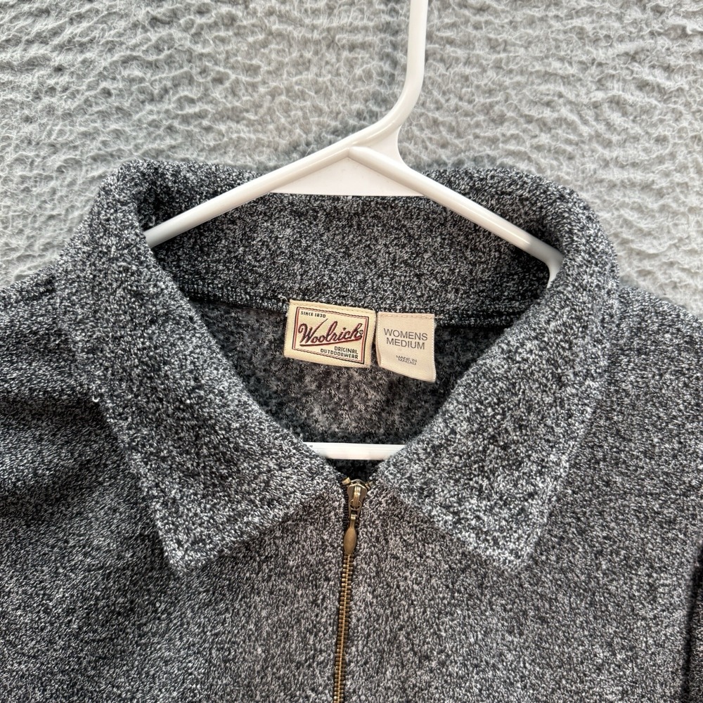 Woolrich Sweater Womens Medium Black Gray Heather Terry Cloth Pullover Outdoors - Picture 9 of 10